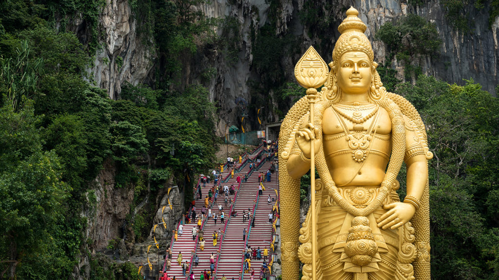 Statue of Lord Murugan at the entrance to Batu Caves.