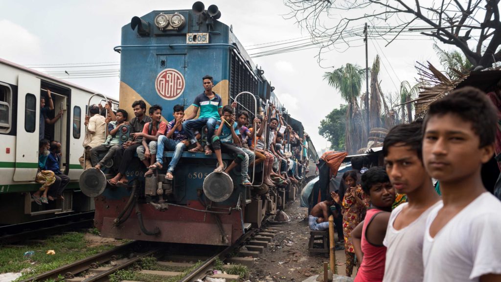 Overcrowded trains in Bangladesh.