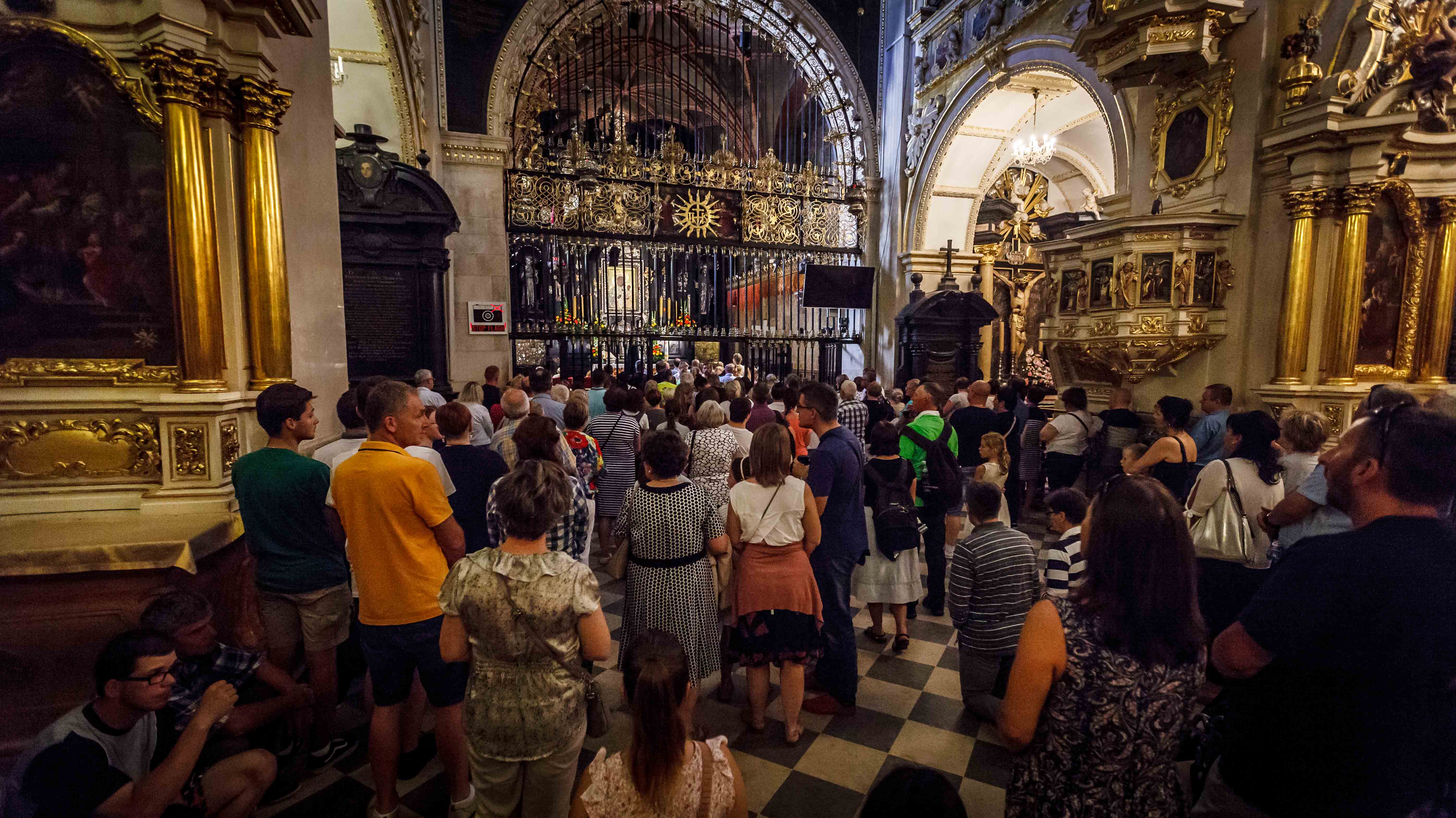 Visitors crowd at the chapel that showcases the icon of Mary. 
