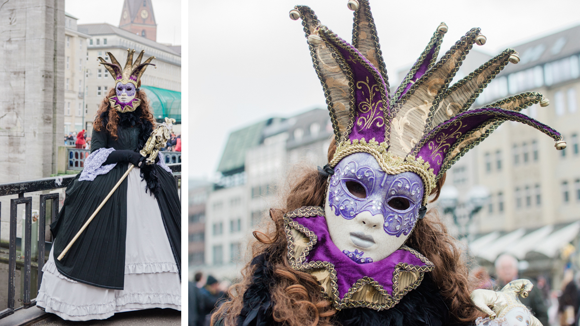 A woman in costume and mask for Carnival.