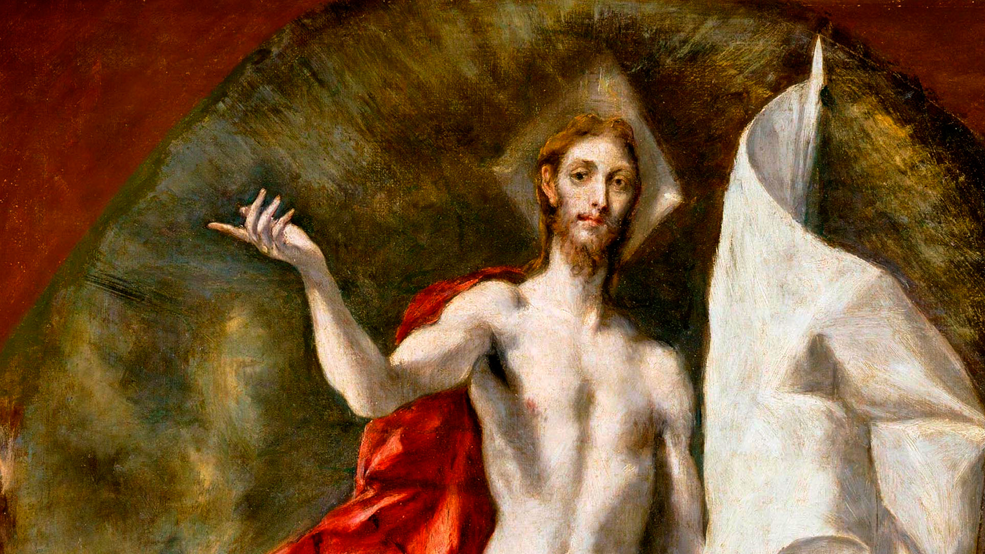 Detail of the risen Christ in a painting by El Greco