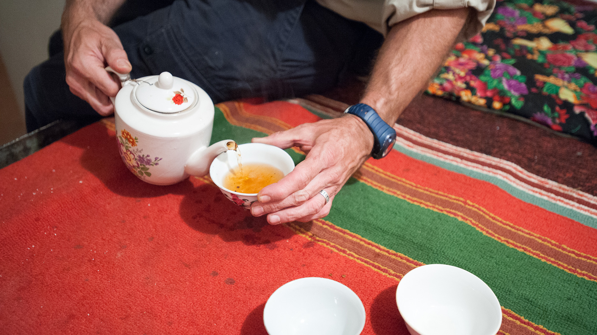 Serving tea in Central Asia.