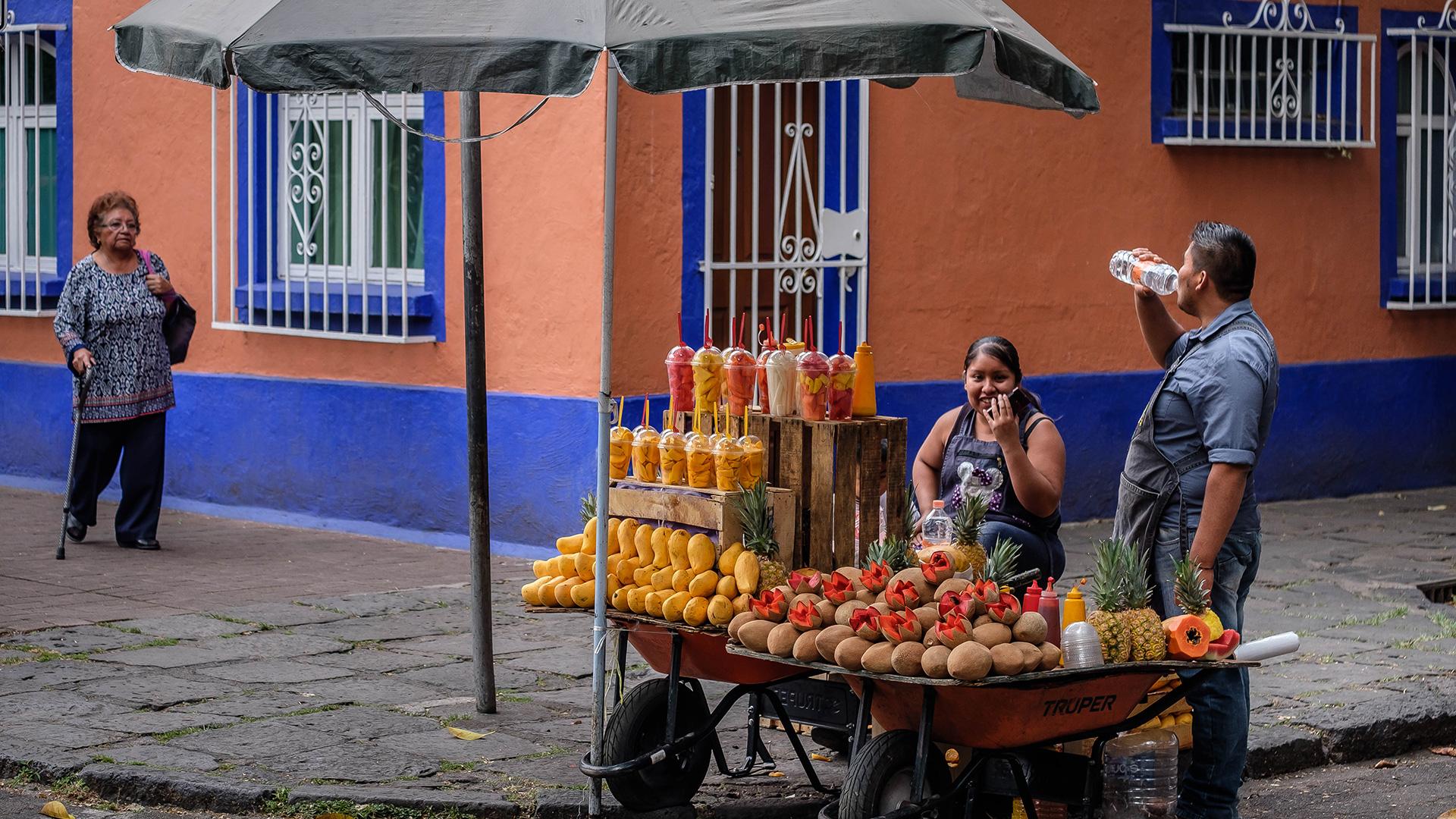 Daily life in the historic district of Coyoacan in Mexico City. 