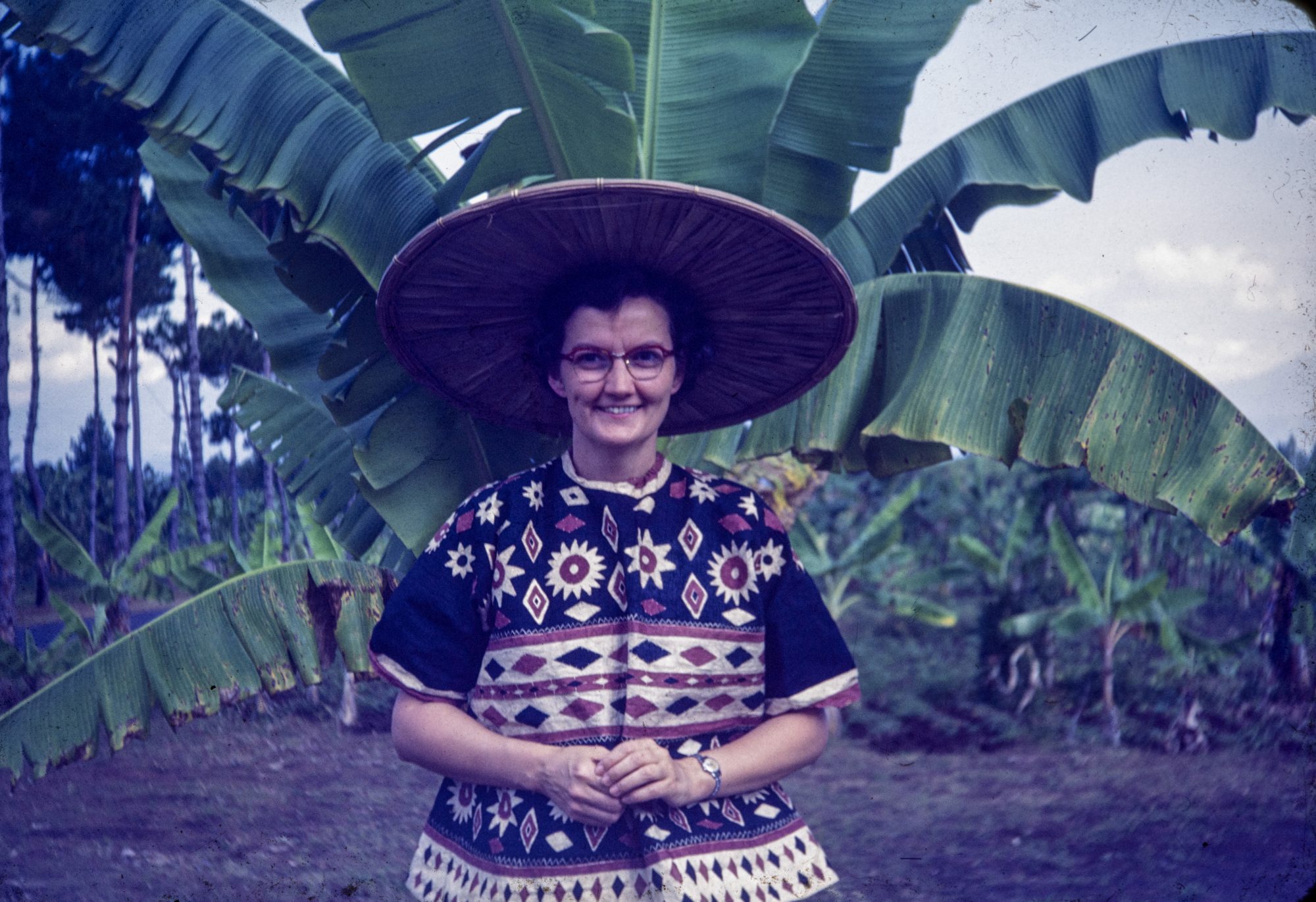 Catherine Walker wears Selebes clothes in Bandung, Indonesia, in 1953.