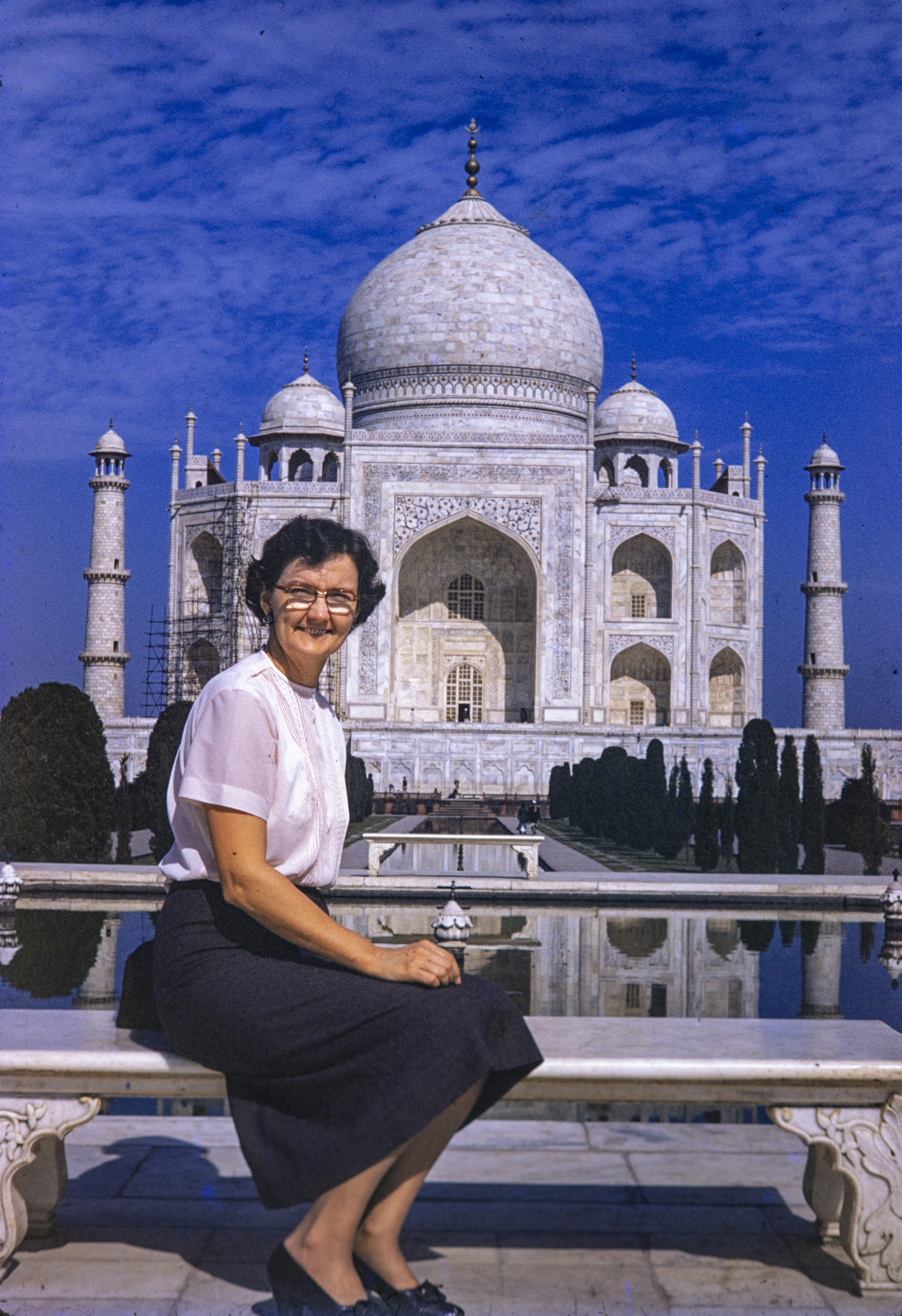 Catherine Walker visits the Taj Mahal in Agra, India, in 1956.