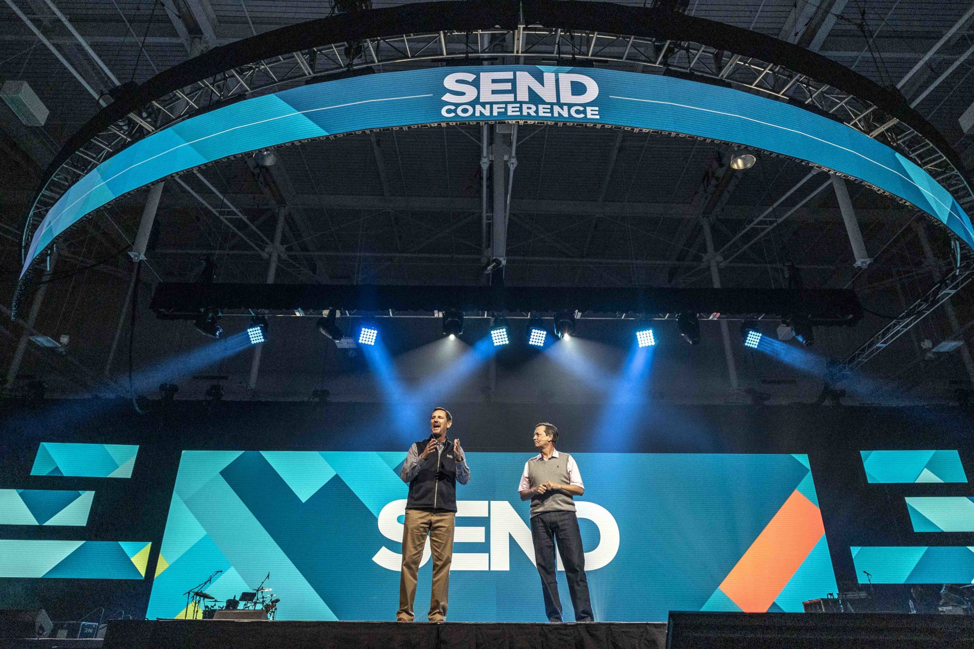 IMB President Paul Chitwood and NAMB President Kevin Ezell welcome participants to the Send Conference 2021. (IMB photo)