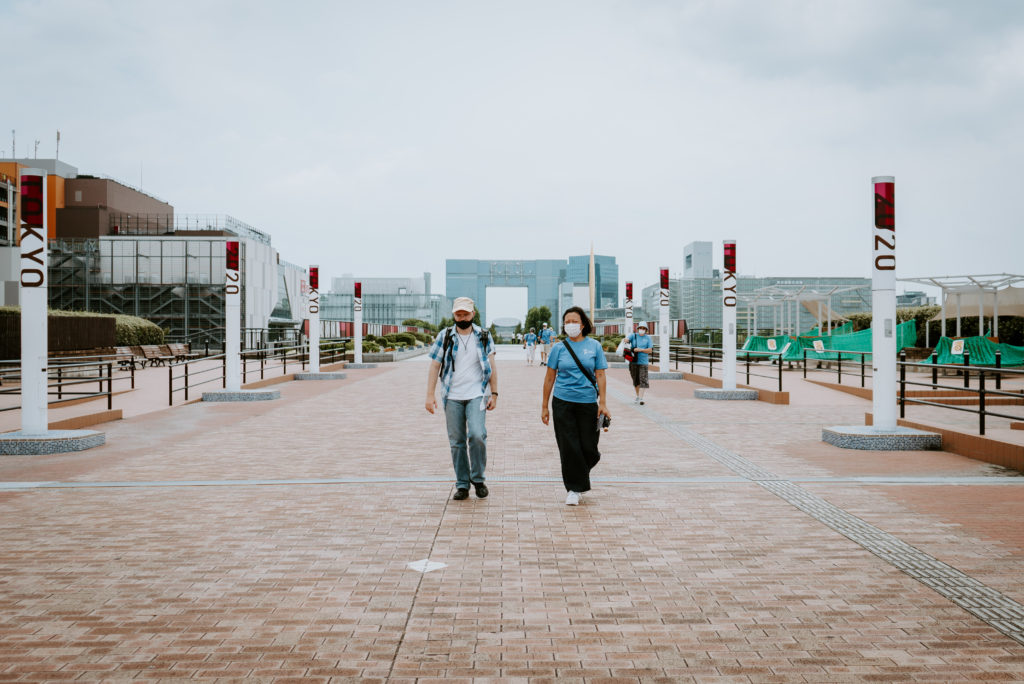 Josiah Oldham and Hiromi Price, IMB missionaries in Japan, prayer walk in Odaiba, Japan, which hosts many Olympic venues. Oldham and Price prayed Japanese people would be open to hearing the gospel during the Olympics.