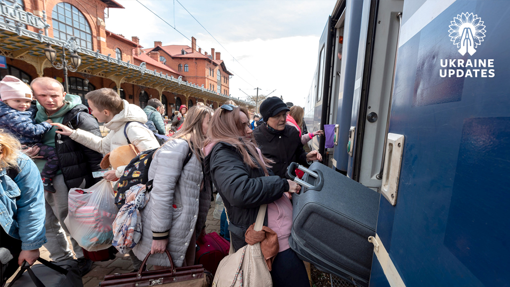 Ukrainian refugees board a train headed to Bucharest, Romania. The refugees crossed the border from Ukraine and now head to find lodging in other cities. IMB Photo
