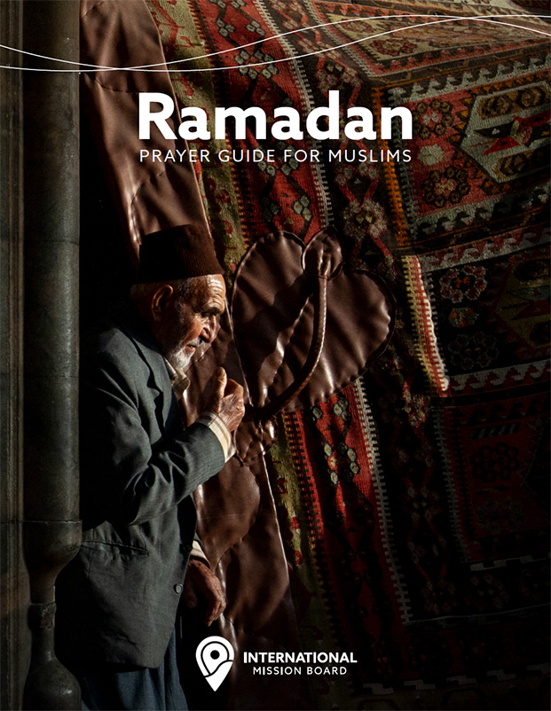 Cover of the Ramadan Prayer Guide, showing a Muslim man praying.
